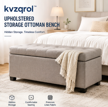 kvzqrol™ Upholstered Storage Ottoman Bench – Entryway Seating Bench, Bedroom End-of-Bed Bench with Hidden Storage