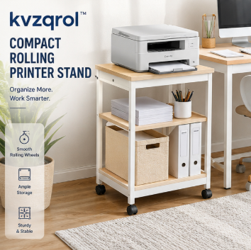 kvzqrol™ Compact Rolling Printer Stand – Mobile Storage Cart, Office Organizer, Under Desk Cabinet