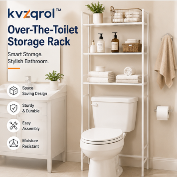 kvzqrol™ Over-The-Toilet Storage Rack – Bathroom Organizer Shelf, Space Saving Bathroom Furniture