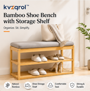 kvzqrol™ Bamboo Shoe Bench with Storage Shelf – Entryway Organizer, Shoe Rack Seating Bench